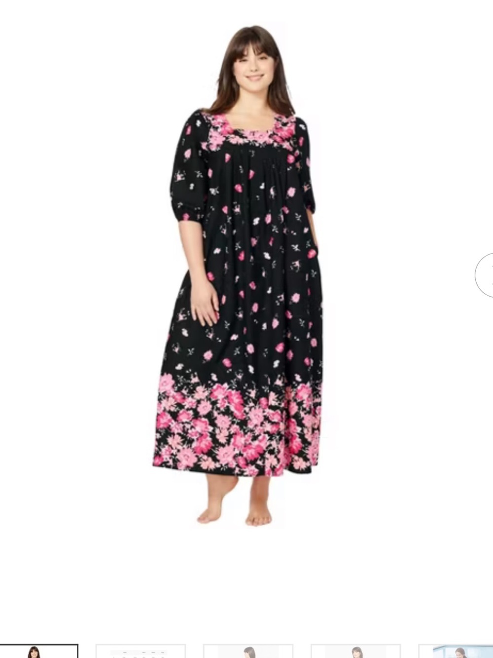 Only Necessities Black Floral Nightgown with Peony Floral Accents